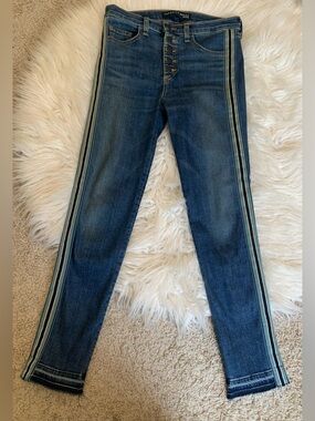 Veronica Beard Debbie 10” Skinny Jeans Ribbon Stripe Blue Size 26